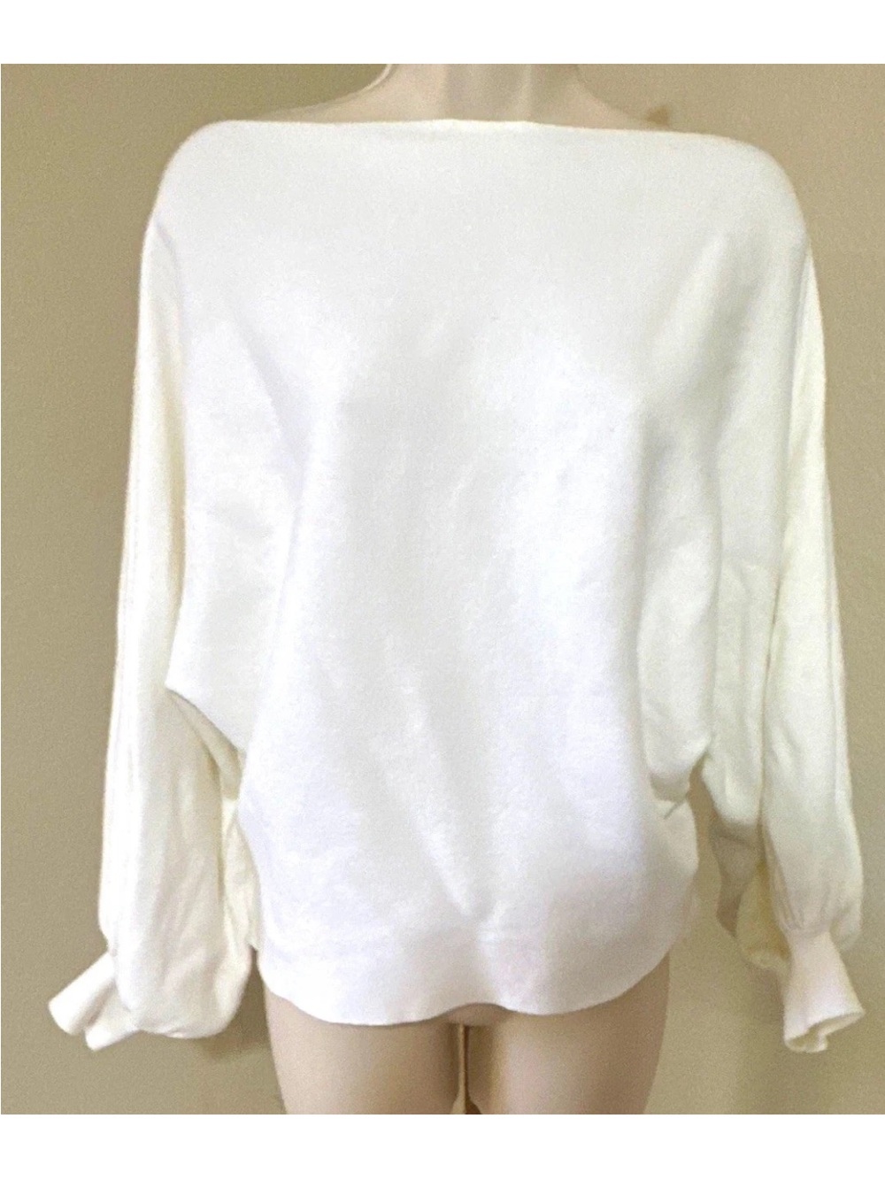 Forever 21 Women’s White Knit Boat Neck Balloon Long Sleeve Pullover Sweater M
